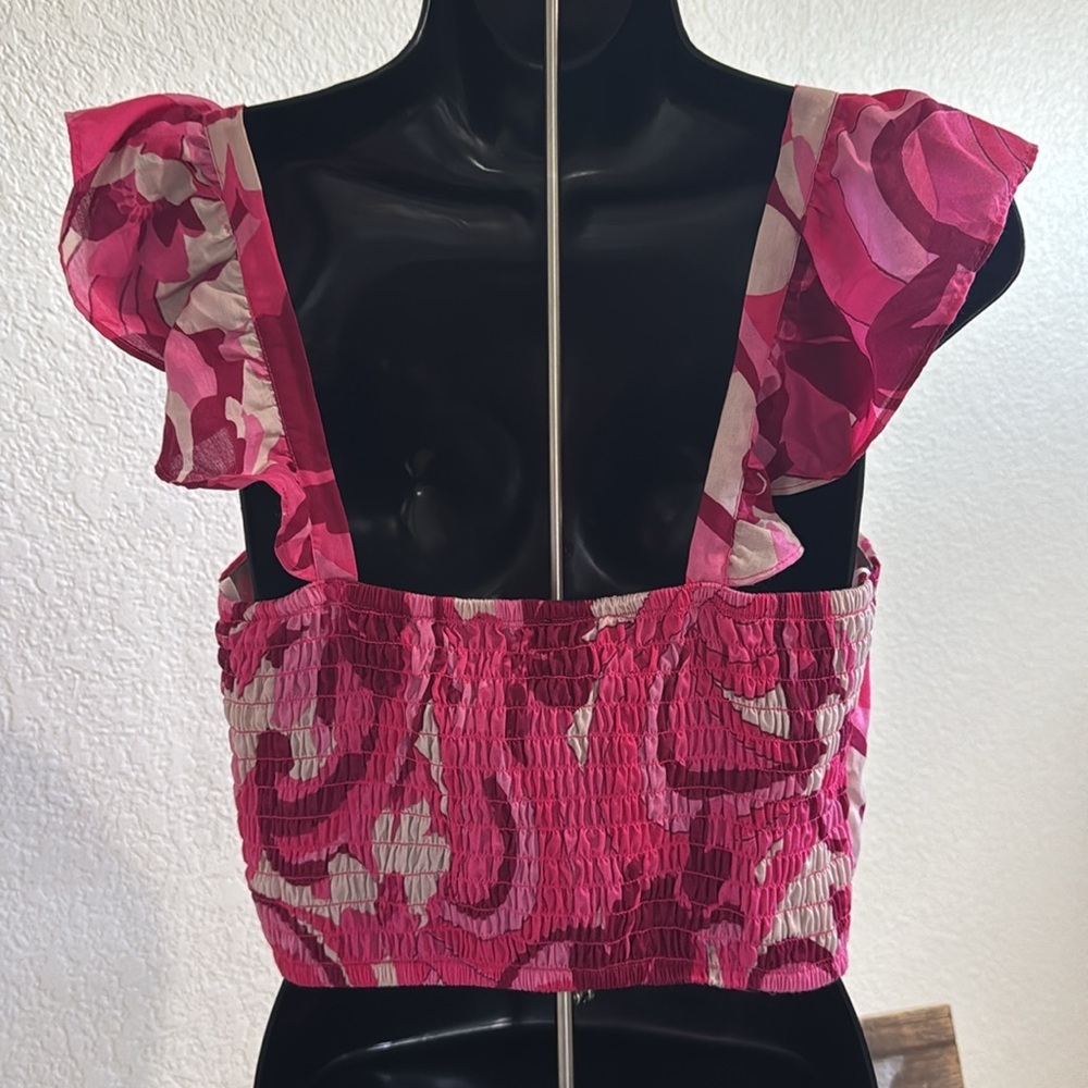 Crystal Sky Floral Puff Sleeve Crop Top - Size L - New Without Tags - Picture 7 of 7